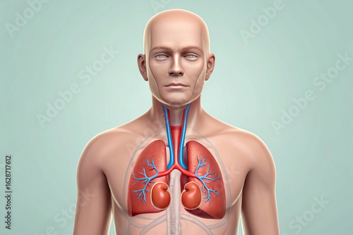 Human chest cutaway showing lungs trachea and bronchi