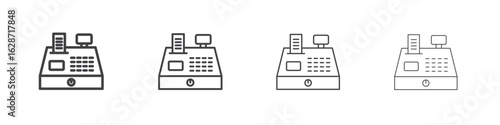 Cash register icon outline drawings. Editable strokes bundle