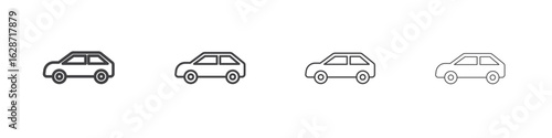 Car side view icon outline drawings. Editable strokes bundle