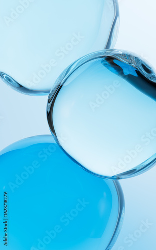Blue abstract bubbles and spheres background, mobile phone wallpaper, computer wallpaper, 3d rendering.