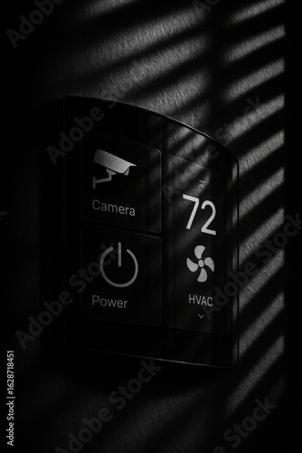 Smart home HVAC control panel in low light environment