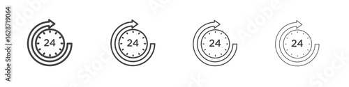 24 Hrs icon outline drawings. Editable strokes bundle