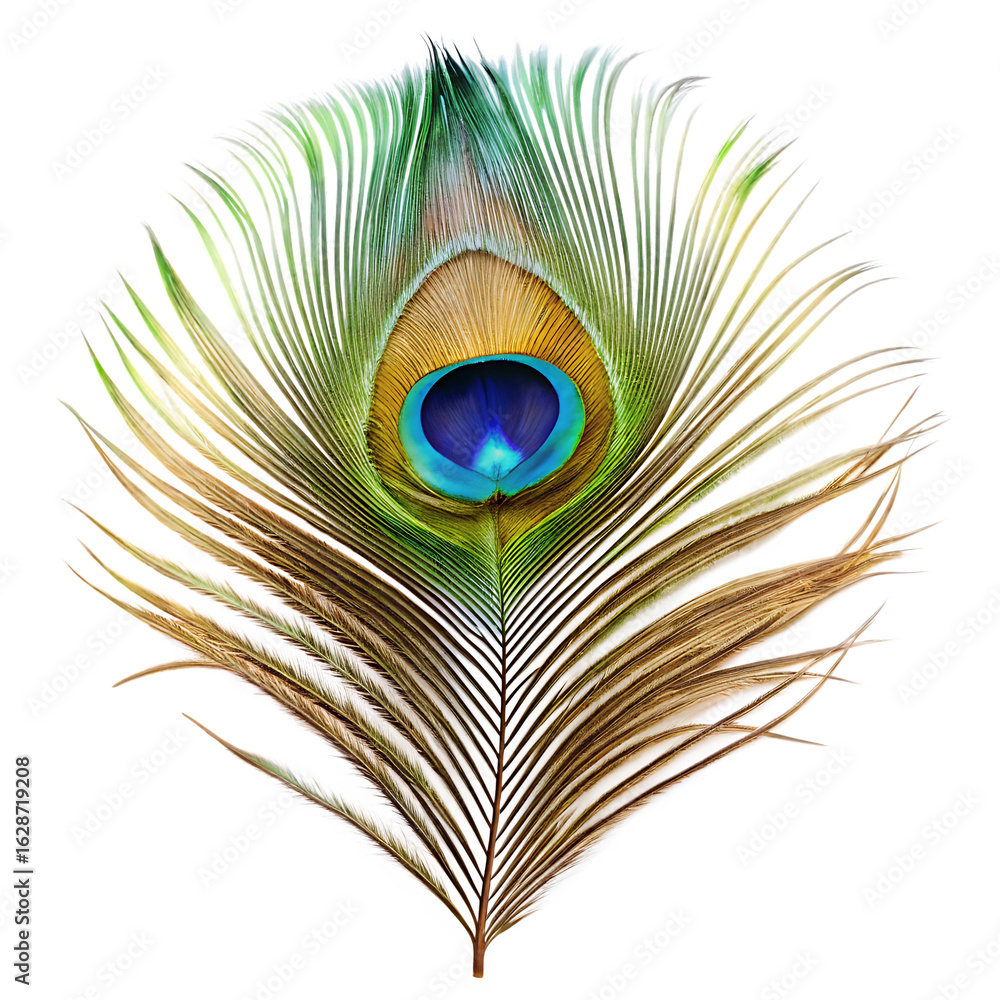 Fototapeta premium Peacock Feather Isolated On White Background