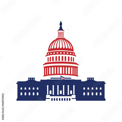 Iconic united states capitol building illustration with red white and blue colors isolated on white background