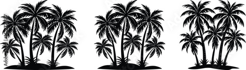 Tropical beach landscape with palm tree silhouettes under the summer sun, a perfect design for a travel vacation illustration