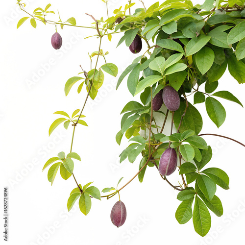 Wallpaper Mural A passionflower vine with green leaves and purple oval fruits hanging from branches, isolated on transparent background Torontodigital.ca