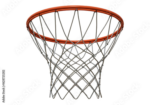 Close up of a basketball hoop and net isolated on white background