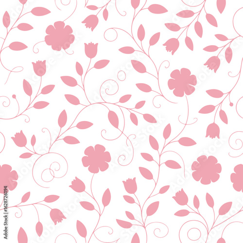 Elegant Minimalist Pink Floral Vines Seamless Pattern