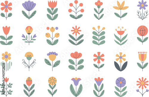 Colorful Minimalist Scandinavian Floral Icons