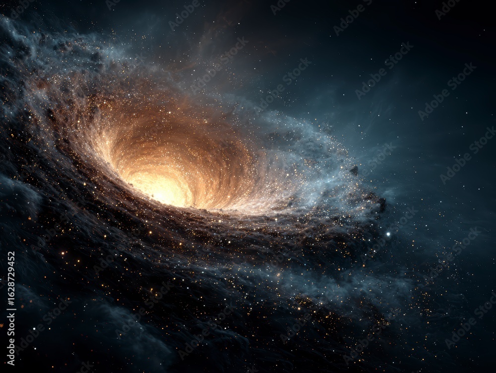 Obraz premium Luminous Spiral Galaxy Illuminated by Stars in a Dark Cosmic Background