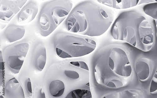 Canvas Print Abstract porous framework material background, nerve fibers background, bone mineral density background, 3d rendering