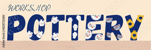 Text Pottery workshop. Hand drawn vector illustration.