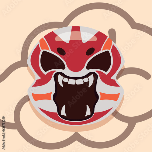 Japanese oni demon mask cloud. Vector