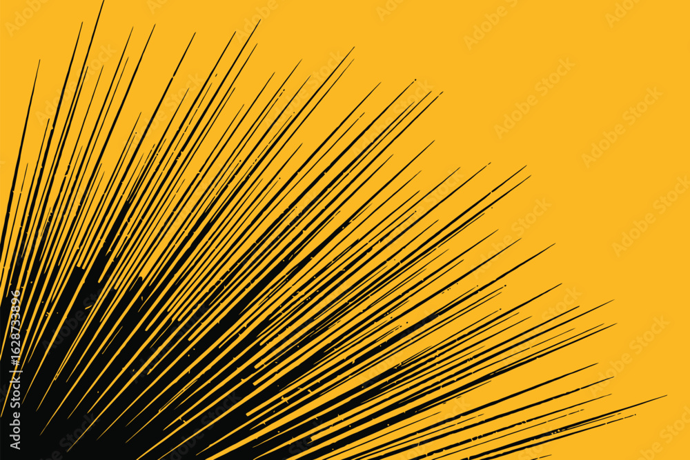 Fototapeta premium A graphic design featuring black radiating lines emanating from the corner on a yellow background space art