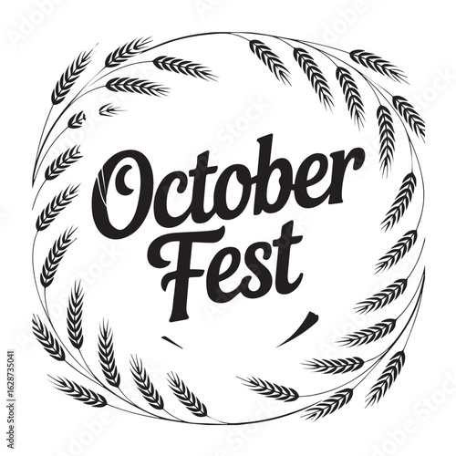 October Fest Circular Wheat Wreath with White Background grain