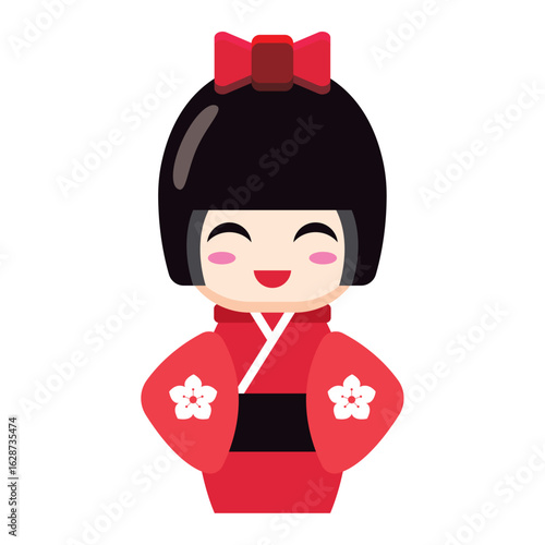 Japanese kokeshi doll icon. Vector