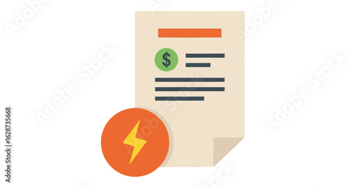 Vector art of an electricity bill with a dollar sign and a lightning bolt icon, representing energy costs and payments