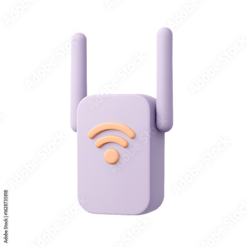 3d render of a purple wifi signal booster with antennas isolated on white background