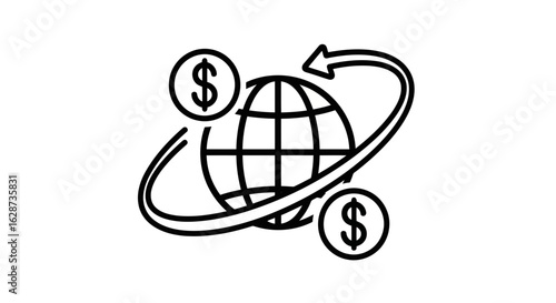 Vector art of global finance and currency exchange with dollar symbols orbiting the earth
