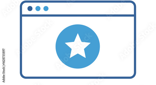 Vector art of a blue star icon within a browser window, representing a favorite or top rating