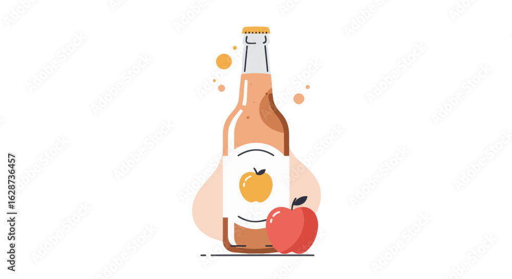 Fototapeta premium Refreshing beverage concept with cider bottle and apple for packaging design