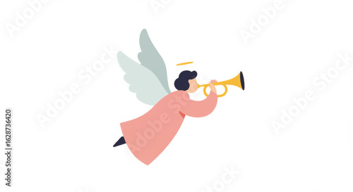 Winged angel playing trumpet for joyful celebration and heavenly themes