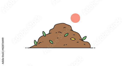 Environmental sustainability concept featuring compost pile under sun