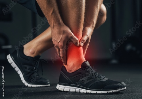 Athlete experiencing intense ankle pain and injury during workout