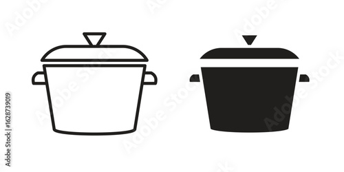 Stew pot icon. Sign design in outline and flat style for web