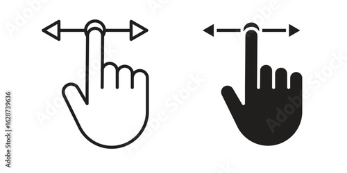 Push to slide right and left gesture icon. Sign design in outline and flat style for web