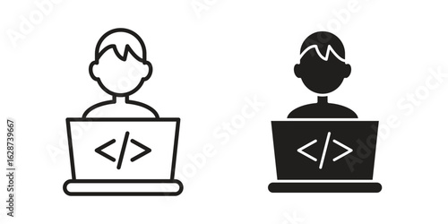 Programmer icon. Sign design in outline and flat style for web