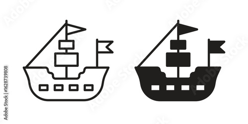Pirate ship icon. Sign design in outline and flat style for web