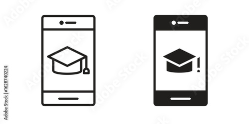 Mobile learning icon. Sign design in outline and flat style for web