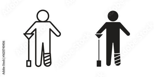 Man with broken leg icon. Sign design in outline and flat style for web