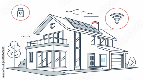 The image is an illustration of a smart home. A smart home is a residence that uses a system to connect and automate devices and appliances, which can be controlled remotely.