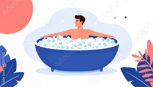 Embracing the Chill Young Man Practicing Cold Therapy for Wellness and Post-Workout Recovery in an Invigorating Ice Bath