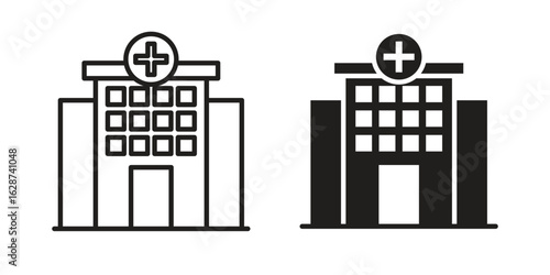 Hospital icon. Sign design in outline and flat style for web