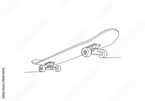 Vector art of continuous line drawing of a skateboard isolated on white background