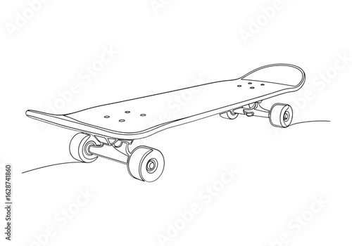 Vector art of line art drawing of a skateboard isolated on white background