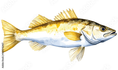 Watercolor Illustration of Atlantic Cod Fish on transparent background