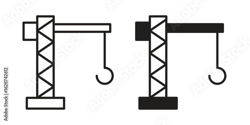 Construction crane icon. Sign design in outline and flat style for web