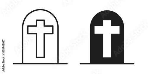 Cemetery icon. Sign design in outline and flat style for web