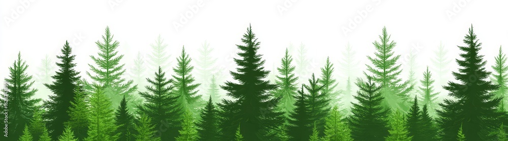 Obraz premium A forest background featuring a panorama view of pines and spruce in their natural landscape is showcased in this modern illustration