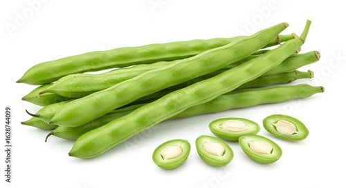 Wallpaper Mural A close up of a pile of green beans with some sliced open on a white surface in a studio setting ai generative Torontodigital.ca