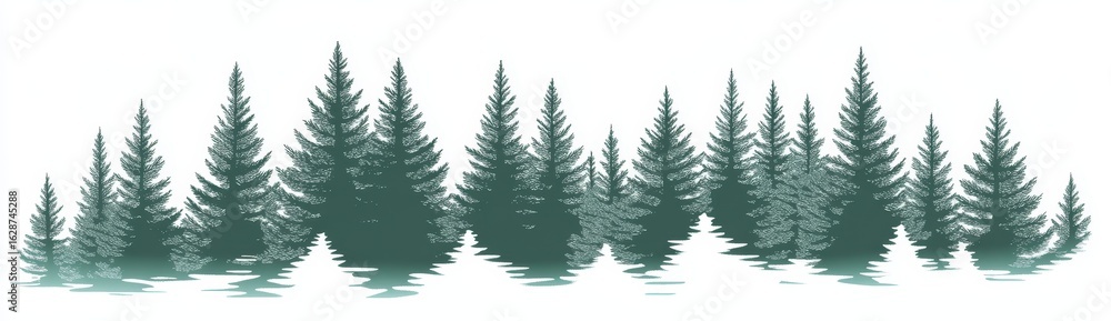 Obraz premium Forest or Panoramic Woodland Scene in Hand Drawn Monochrome Illustration Style’ can also be described as ‘Monochrome Illustration of Forest or Woodland Landscape Created by Hand Drawing
