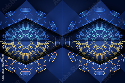 Blue and gold ornate circular mandala abstract vector design
