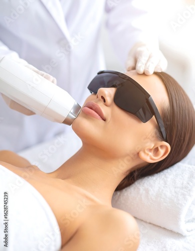 Woman receiving facial laser treatment