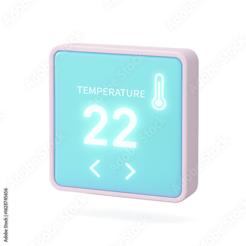 Modern digital thermostat displaying 22 degrees celsius isolated on transparent background