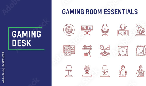 Minimalist Illustration of Gaming Room Essentials, Featuring Desk, Monitors