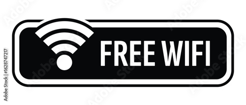 Free WiFi Sign — Public Internet Access Notice with Signal Icon  Monochrome Vector Graphic